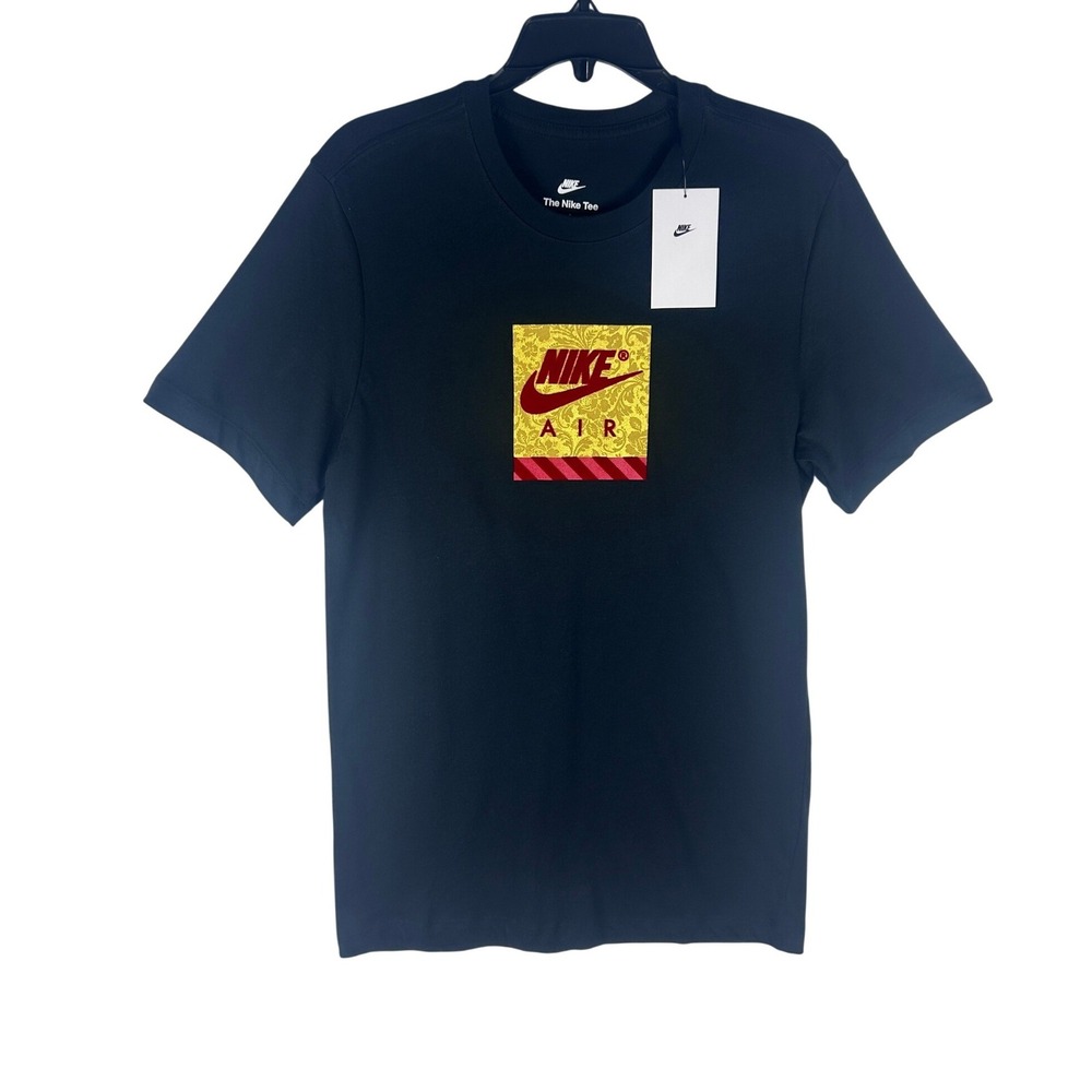 Nike Air Mens T-Shirt Black Gold Red Graphic Logo Tee FZ7962-010 Size Small NEW